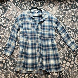 Blue flannel button down dress